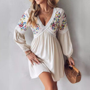 Embroidered V-neck Dress